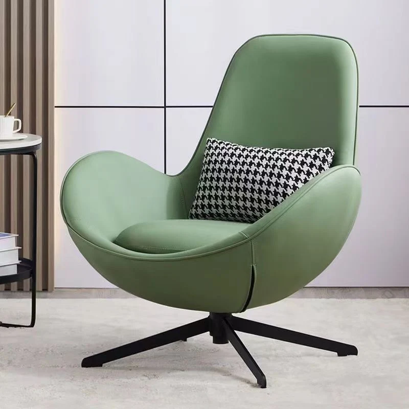 Contemporary Nordic Microfiber Leather Carbon Steel Round Swivel Accent Chair Backrest Armrest for Living Room