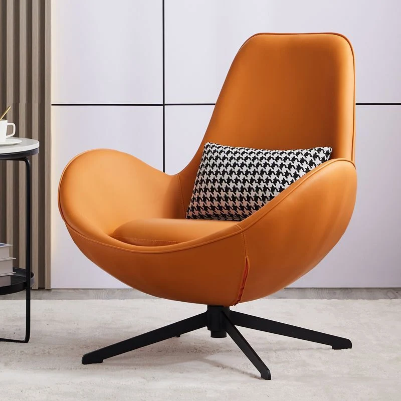 Contemporary Nordic Microfiber Leather Carbon Steel Round Swivel Accent Chair Backrest Armrest for Living Room