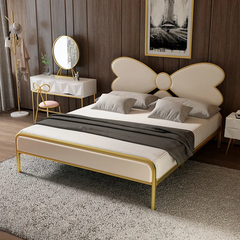 Iron Upholstered Headboard Bed with Metal Legs 43.3" High 78.74" Long