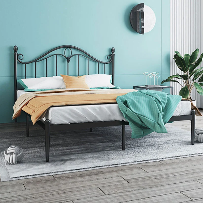45" Tall Glam Standard Bed Metal Open-Frame Bed with Arched Headboard
