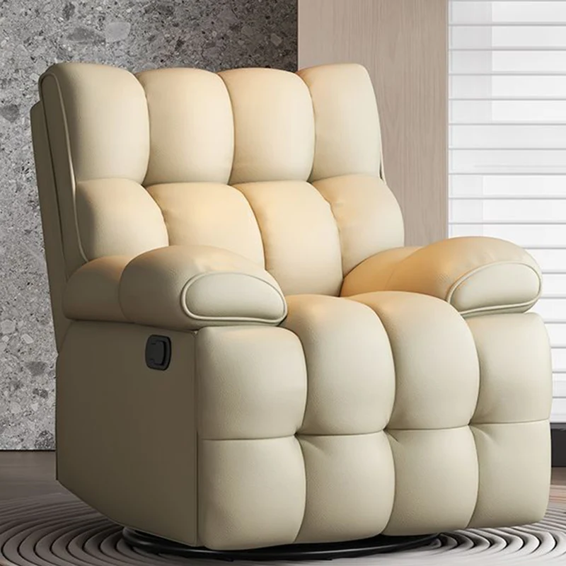 Contemporary Scandinavian Tofu Block Carbon Steel Cat Scratching Leather Manual Adjustment Rotatable Accent Chair Armrest For Living Room