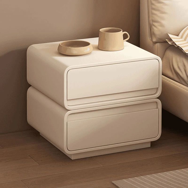 Modern Minimalist Square Finger-Jointed Pine Wood MDF Microfiber Leather Nightstand 2-Drawer For Bedroom