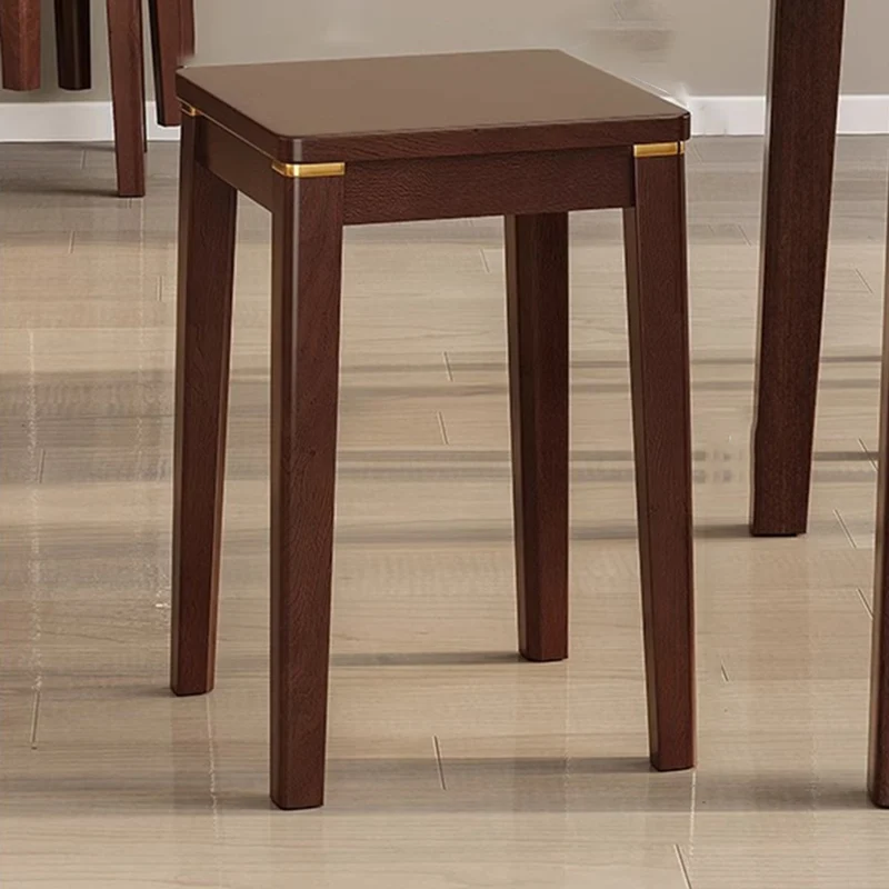 Traditional Chinese Square Rubberwood Stackable Stool For Dining Room