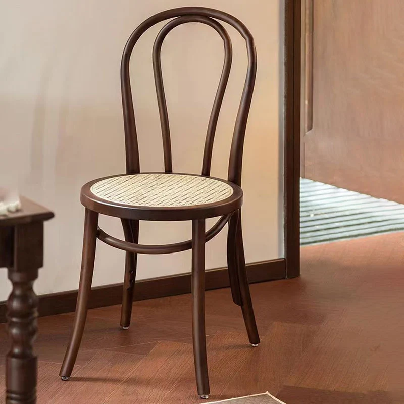 Contemporary Scandinavian Round Rubberwood Plywood Indonesian Rattan Backrest Dining Chair For Dining Room