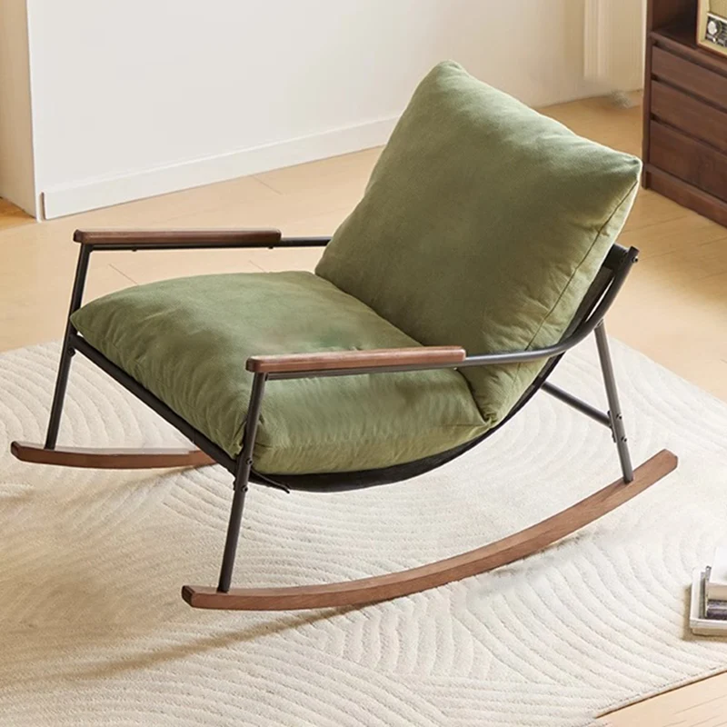 Contemporary Nordic Detachable Rectangular Solid Wood Iron Corduroy Sponge Plush Cotton Lazy Rocking Chair Backrest Armrest For Bedroom