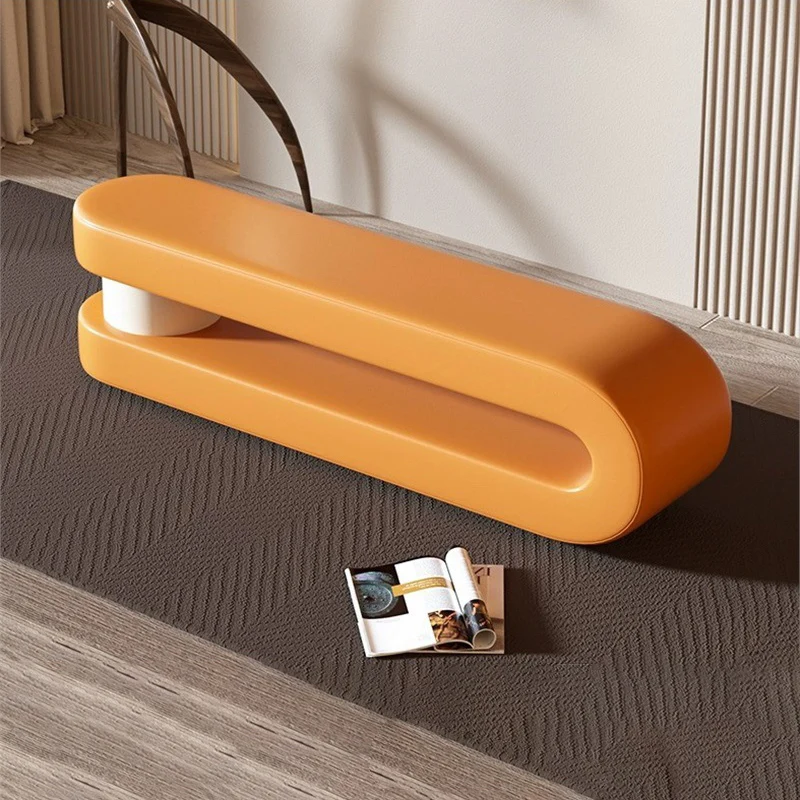 Modern Minimalist Curved Microfiber Leather Pine Wood Sponge Bench For Living Room