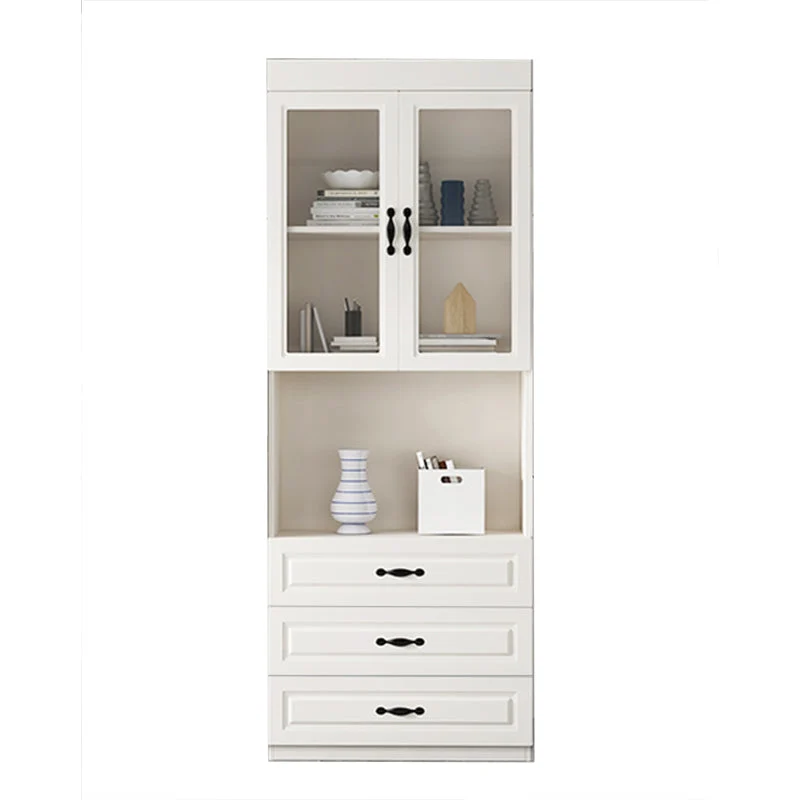 Modern Style Closed Back Bookshelf Solid Wood Bookcase with Cabinets