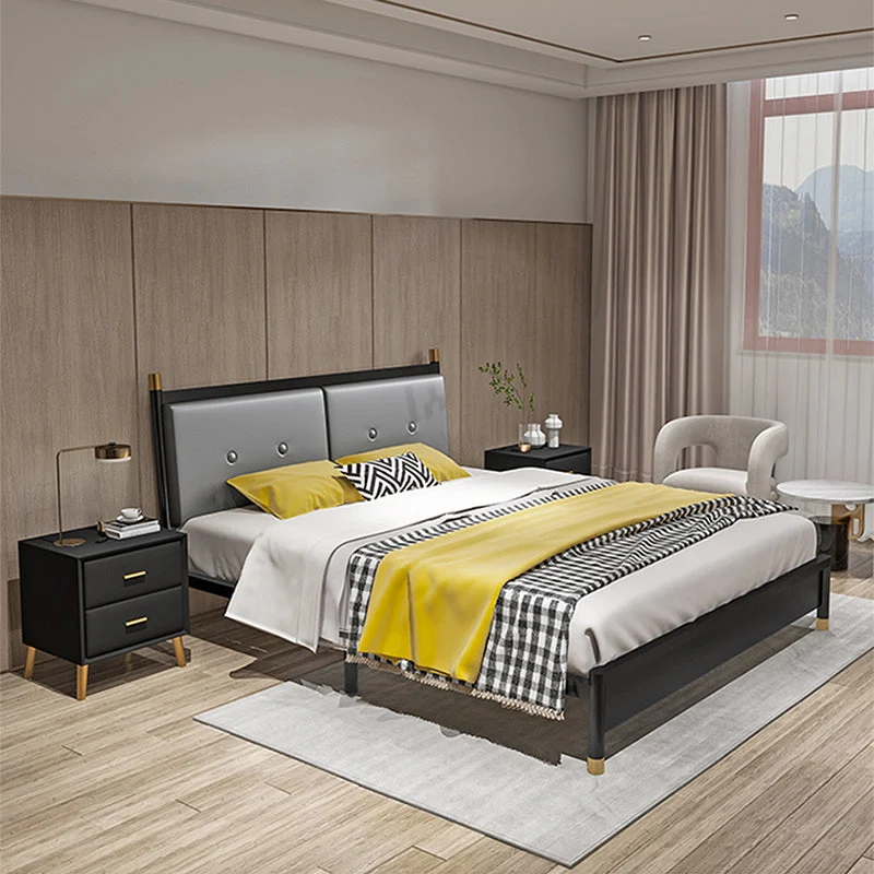 Metal and Upholstered Panel Bed Glam 39.4" Tall Standard Bed