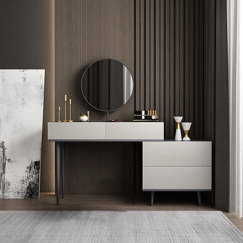 Modern Style White Wood-based Material Countertop Black Base with 4 Drawer Dresser