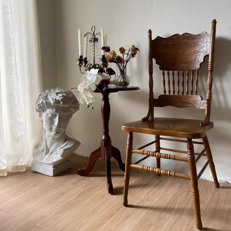 Traditional Farmhouse Rectangular Rubberwood Backrest Dining Chair For Dining Room