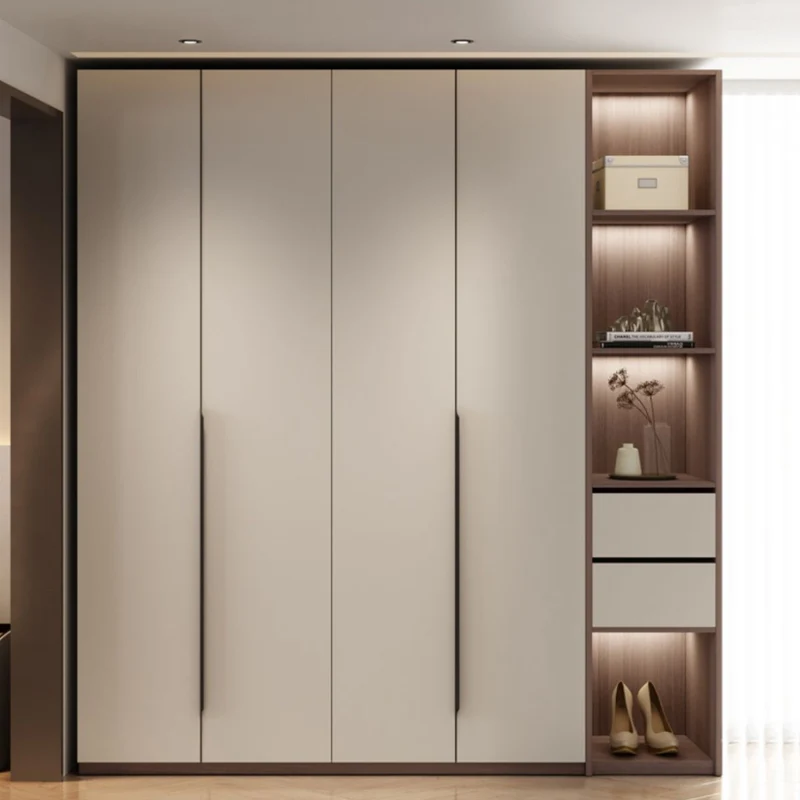 Hinged Storage Cabinet Modern Wardrobe Armoire with Garment Rod