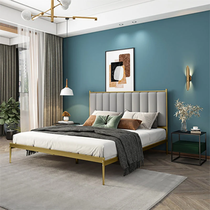 Glam Panel Headboard Standard Bed with Metal Legs and Iron Frame, Mattress Not Included