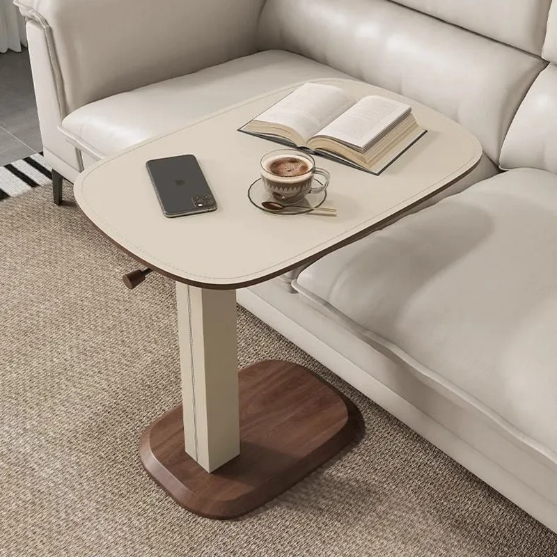 Contemporary Nordic Square Saddle-Style Faux Leather MDF Carbon Steel Liftable Rotatable Side Table 1-Tier For Living Room