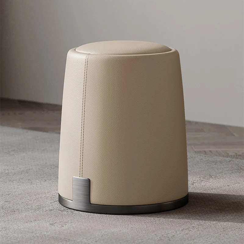 Modern Minimalist Round Microfiber Leather Plywood Stainless Steel Sponge Low Stool Backless Armless For Living Room