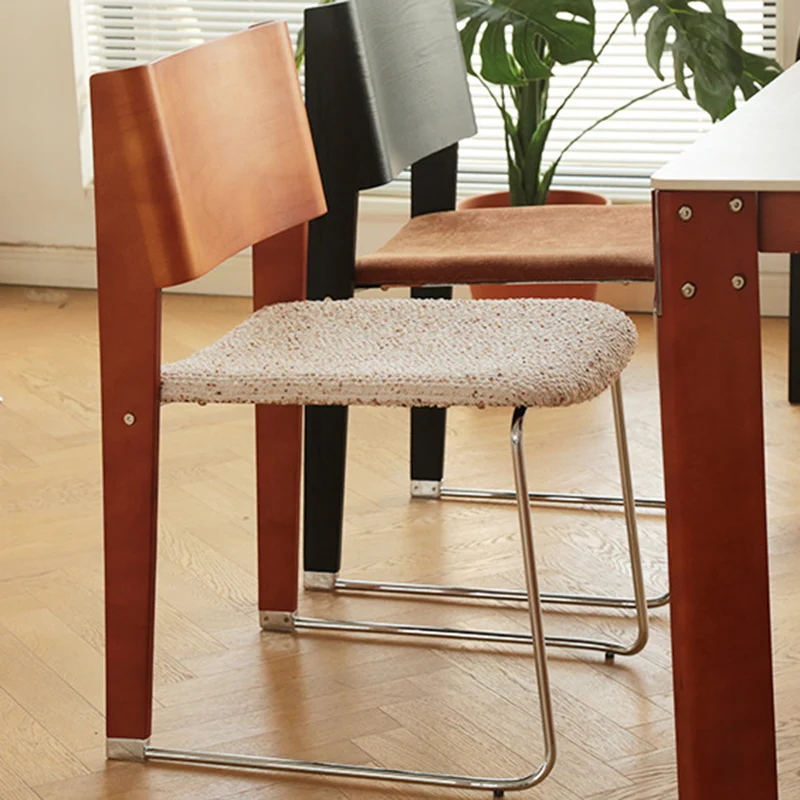 Modern Minimalist White Oak Wood Beech Plywood Fabric Upholstery Carbon Steel Dining Chair Backrest For Living Room