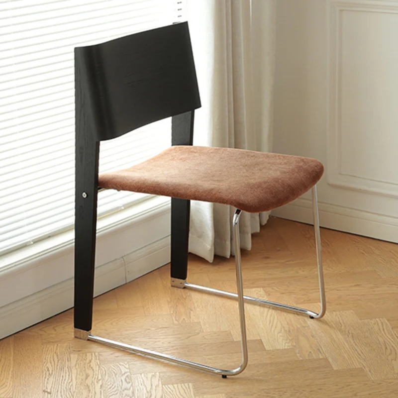 Modern Minimalist White Oak Wood Beech Plywood Fabric Upholstery Carbon Steel Dining Chair Backrest For Living Room