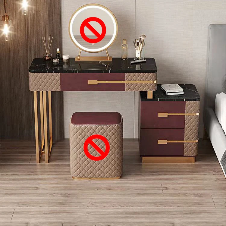 Faux Leather Vanity Dressing Table Set with 3 Storage Drawers