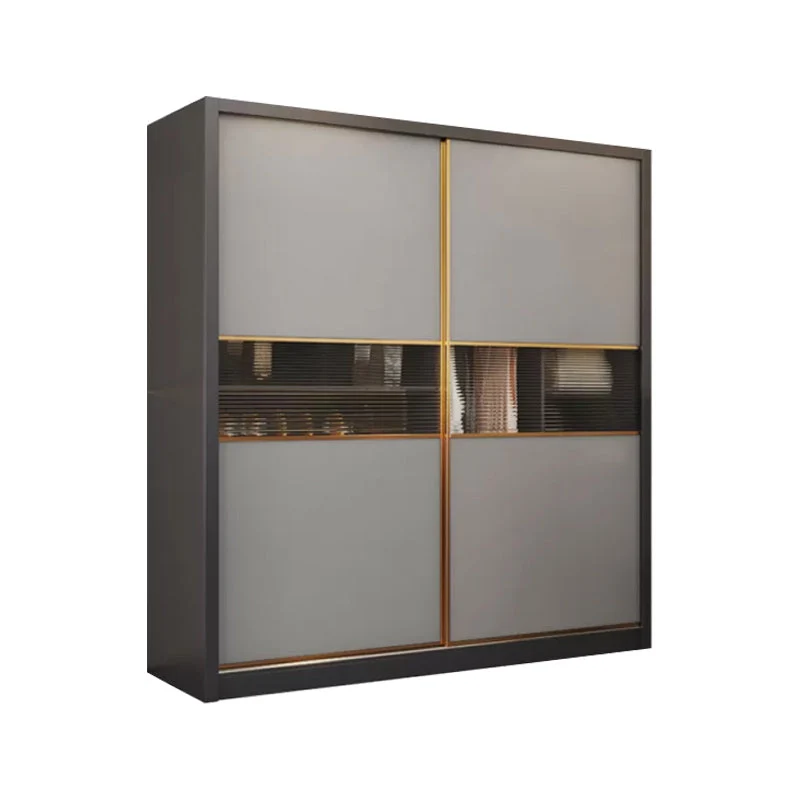 Wooden Sliding Wardrobe Cabinet Grey Wardrobe Armoire with Garment Rod
