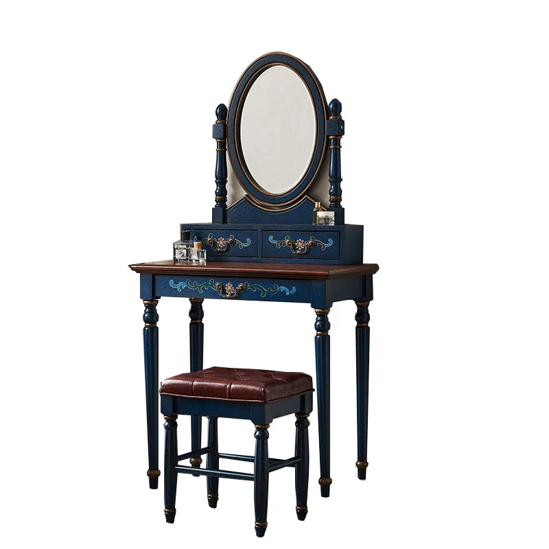 Victorian Wood Vanity and Stool Dressing Table with Storage Drawers