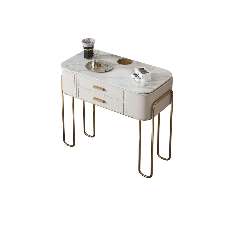31.9" H Two Drawers Vanity Mirrored Table Dressing Table in Beige