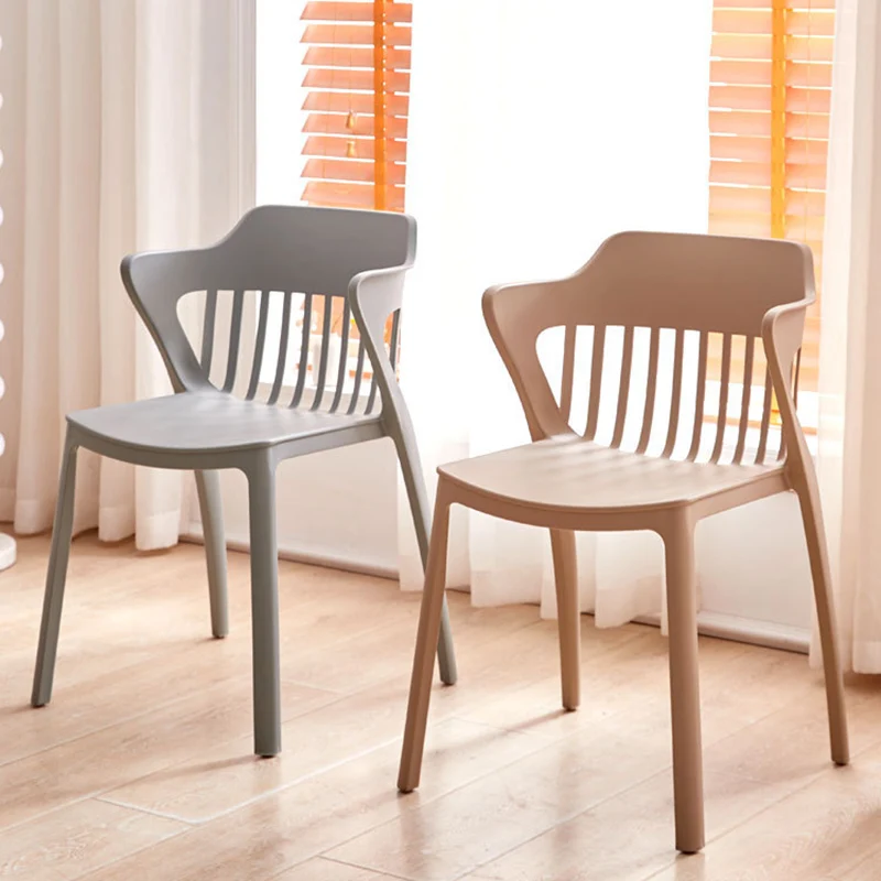 Modern Minimalist Openwork Rectangular PVC Dining Chair Backrest Armless For Dining Room