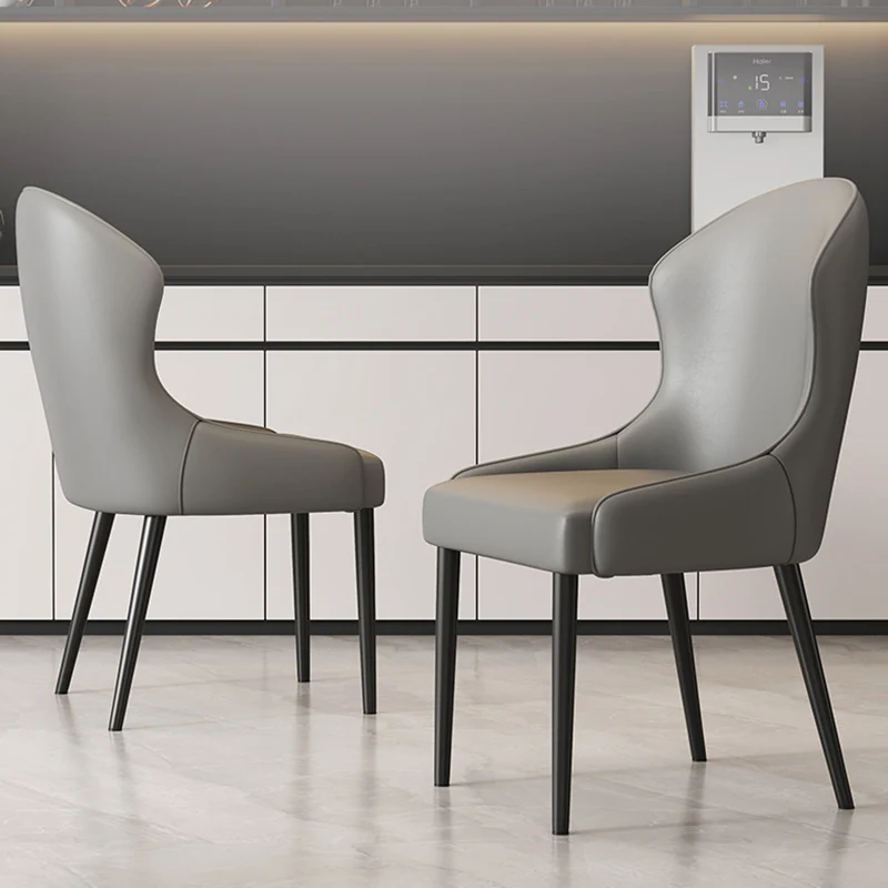 Modern Minimalist Curved Rectangular Cat Claw Leather Solid Wood Carbon Steel Dining Chair Backrest Armless For Dining Room