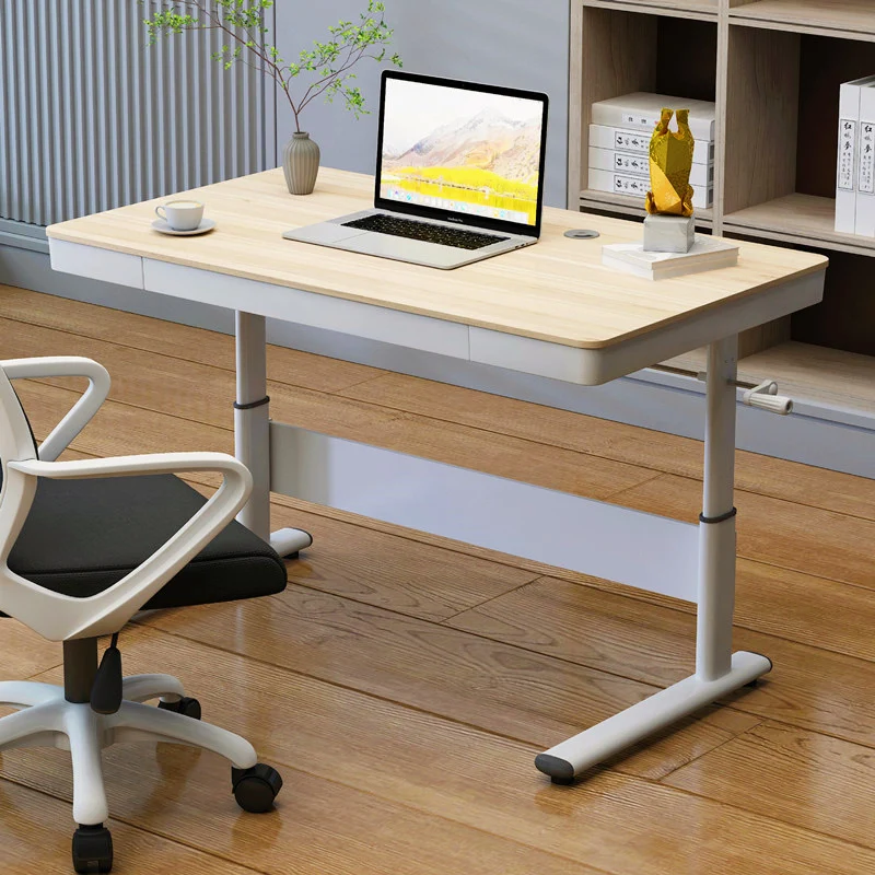 Modern Simplicity Liftable Rectangular Eco-Friendly Engineered Wood & Particle Board Carbon Steel Desk 1-Drawer For Home Office