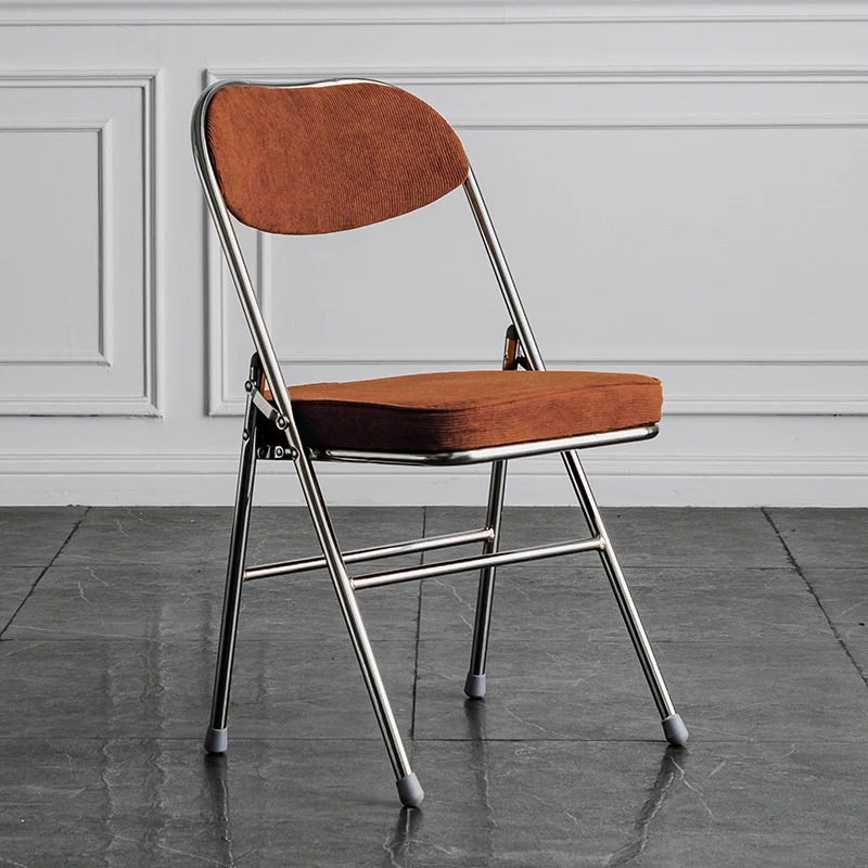 Modern Minimalist Corduroy Sponge Iron Curve Foldable Dining Chair Backrest Armless For Dining Room