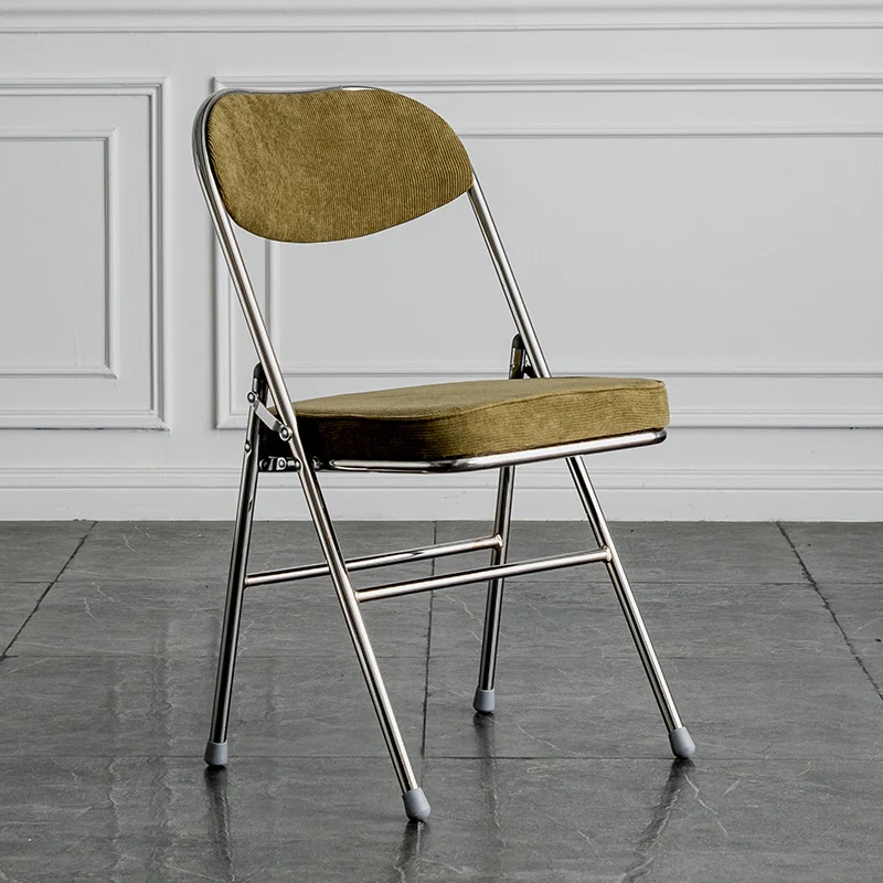 Modern Minimalist Corduroy Sponge Iron Curve Foldable Dining Chair Backrest Armless For Dining Room