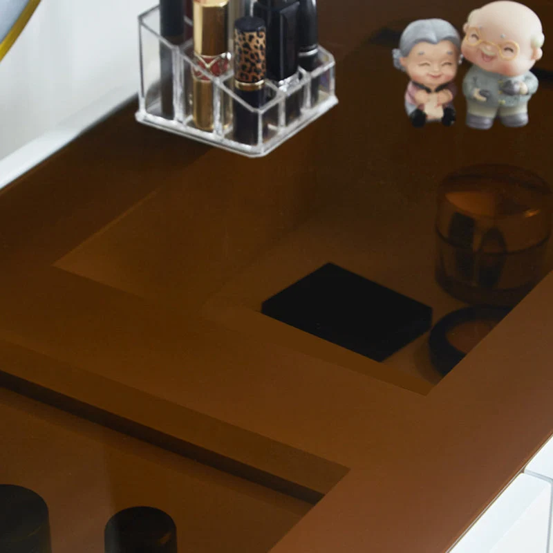 2 Storage Drawers Vanity Set with Stool Glass Top Dressing Table