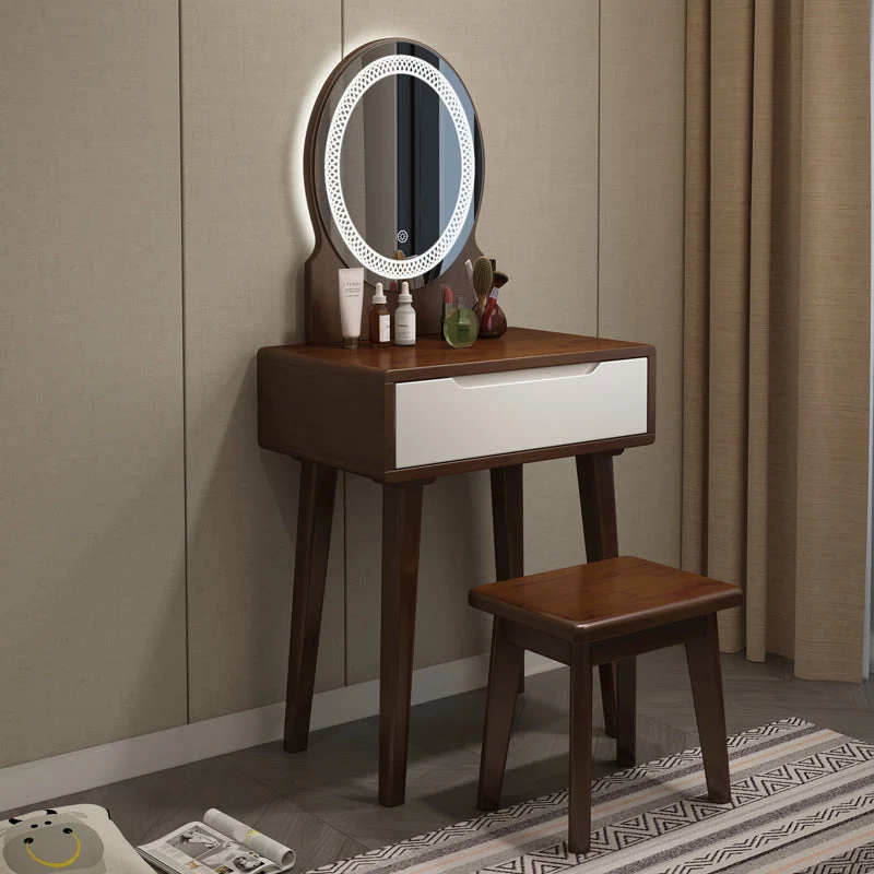Scandinavian Wooden Make-up Vanity With Drawer in Brown for Bedroom