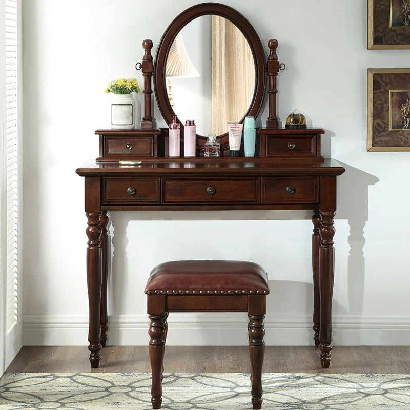 Traditional Wooden Make-up Vanity in Brown/black/white for Bedroom