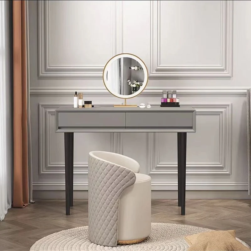 Gray Wood Vanity Desk Modern Simple 2 Drawers Dresser with Stool - 29.5" H