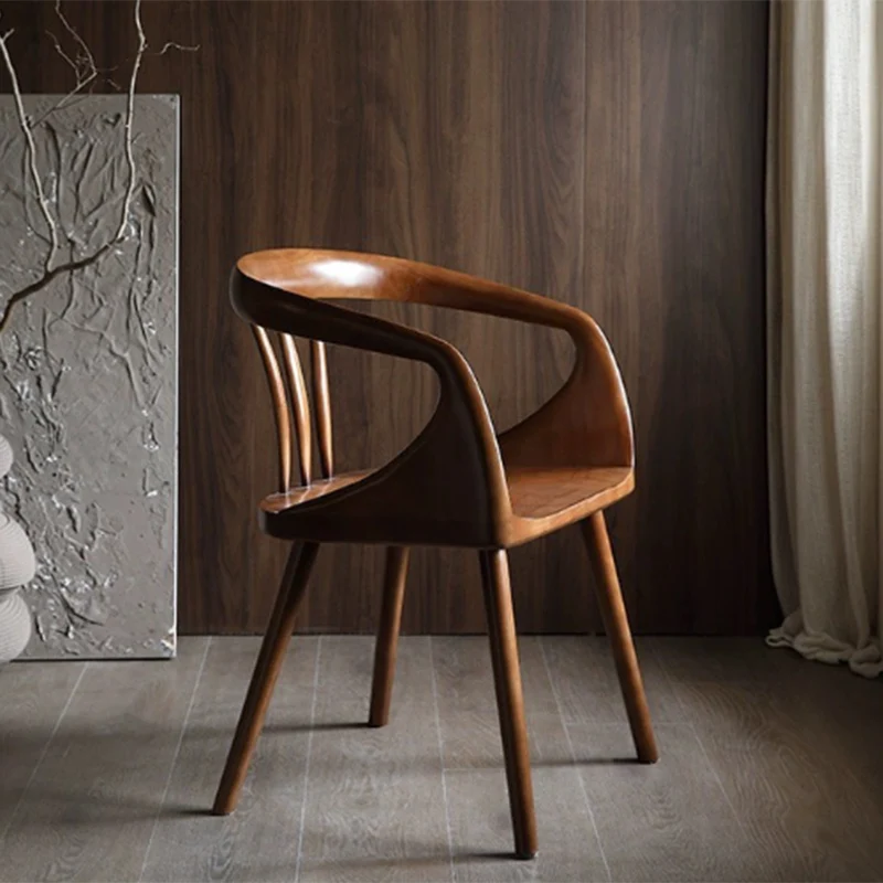 Traditional Vintage Rubberwood Dining Chair Backrest Armrests For Dining Room
