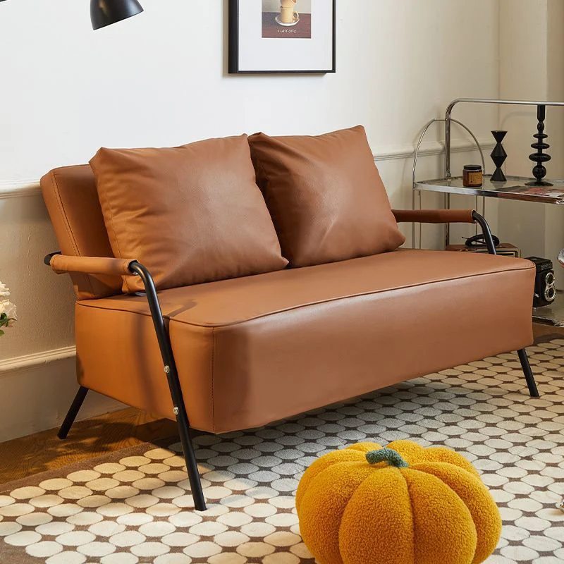 Traditional French Synthetic Fabric Cat Scratch Leather Metal Rectangular Curved Sofa 2-Seaters Backrest And Armrest For Living Room