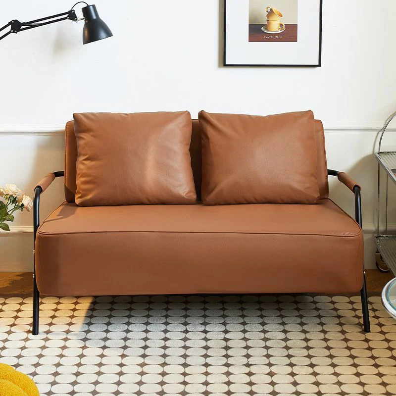 Traditional French Synthetic Fabric Cat Scratch Leather Metal Rectangular Curved Sofa 2-Seaters Backrest And Armrest For Living Room