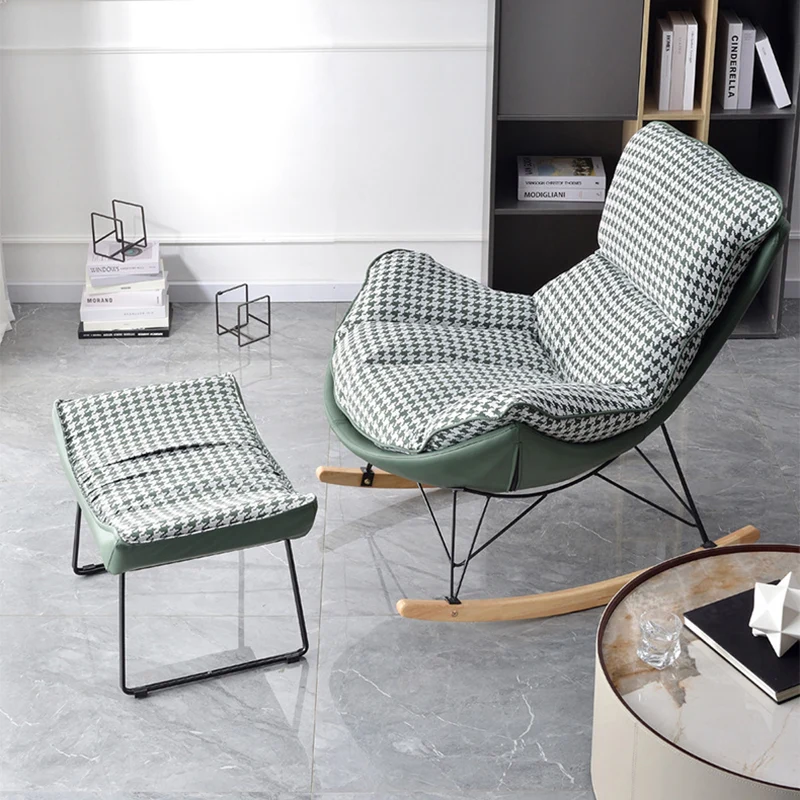 Contemporary Scandinavian Faux Leather Solid Wood Iron Curved Semi-Enclosed Accent Chair Backrest For Living Room