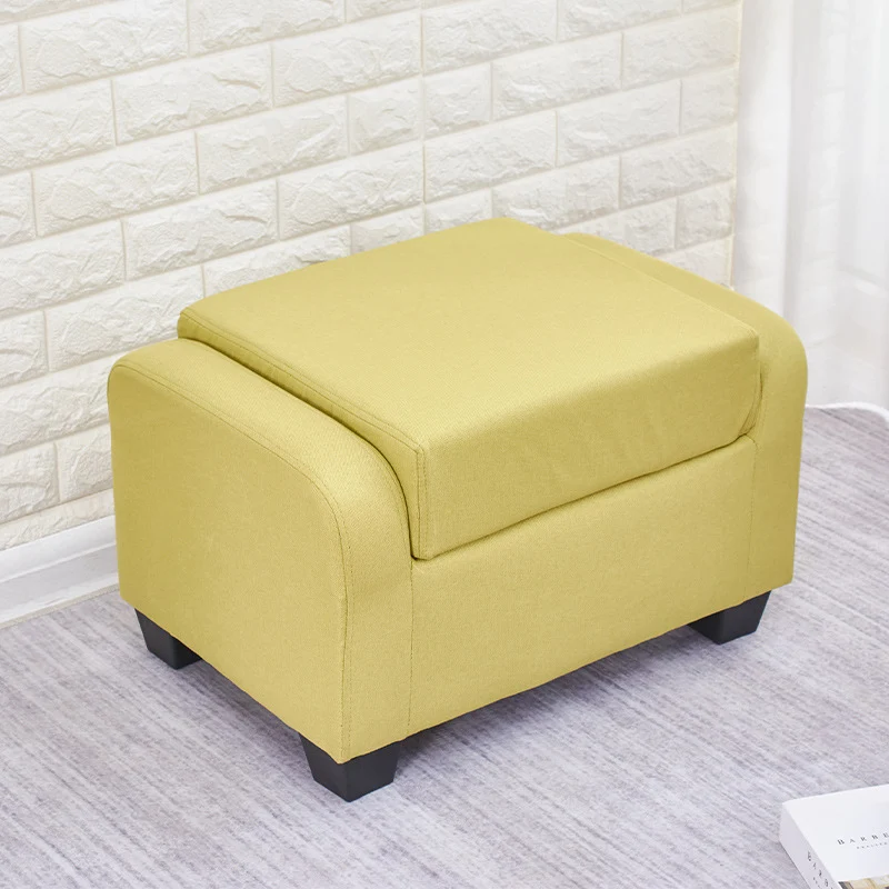 Modern Minimalist Synthetic Fabric Linen Sponge Solid Wood Plastic Rectangle Low Stool Backrest Armless For Living Room