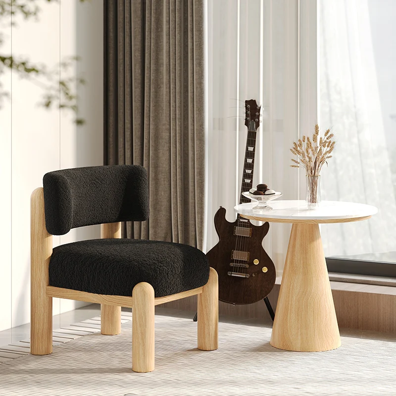 Contemporary Scandinavian Sintered Stone Carbon Steel Sherpa Fabric Sponge Round Accent Chair & Table Set For Living Room