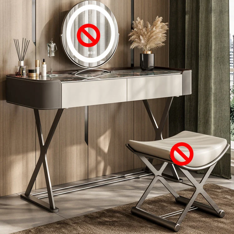 Dresser Makeup Counter With 2 Storage Drawers and Stool for Bedroom