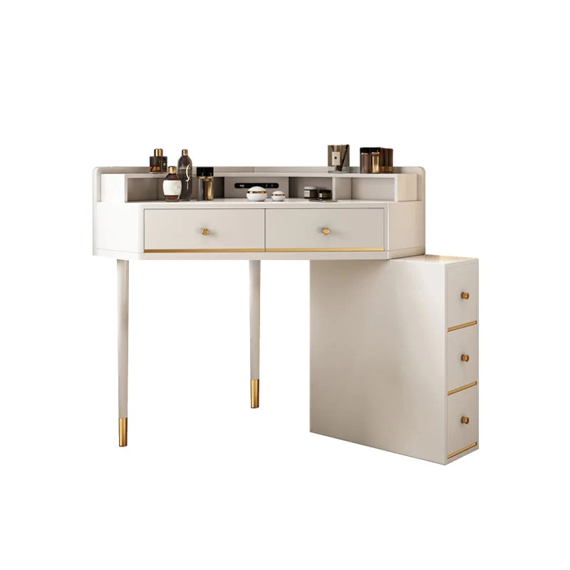 White Makeup Table Stool Set with Drawers for Bedroom 33.5" High
