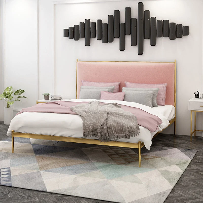 Upholstered Bed Frame Luxurious Metal Standard Bed in Gold Finish