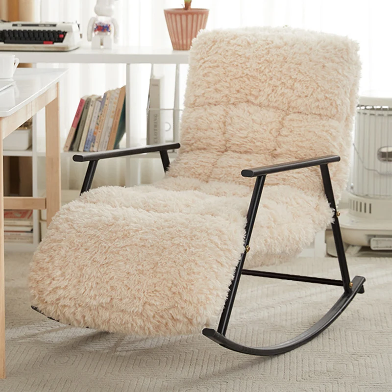 Contemporary Scandinavian Detachable Rectangular Carbon Steel Plush Sponge Plush Cotton Ergonomics Rocking Chair Backrest Armrest For Bedroom