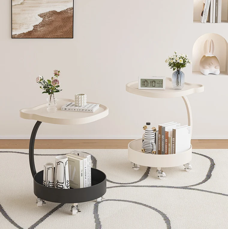 Contemporary Creative Medium-Density Fiberboard Iron Bear-Shaped Movable Side Table 2-Tier For Living Room