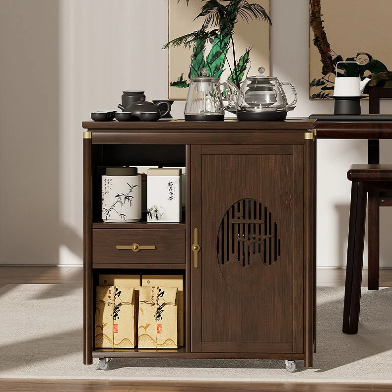 Traditional Chinese Rectangular Nan Bamboo Medium-Density Fiberboard Side Table 1-Drawer 1-Storage For Living Room