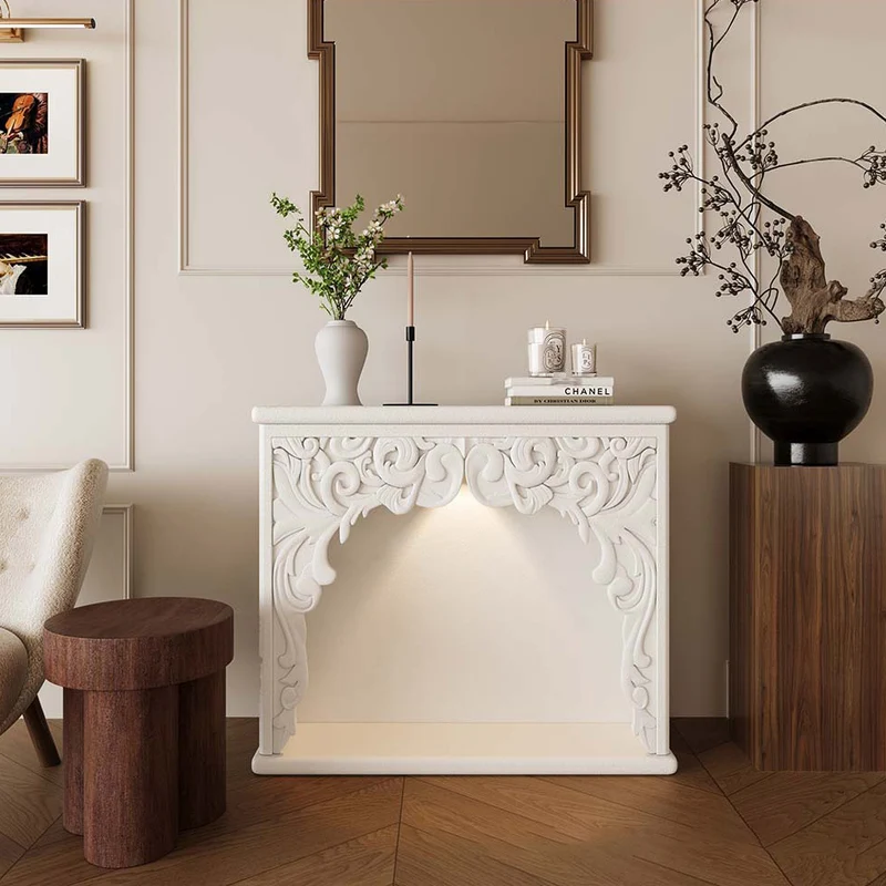 Traditional French Square Medium-Density Fiberboard Mantel Console Table For Living Room