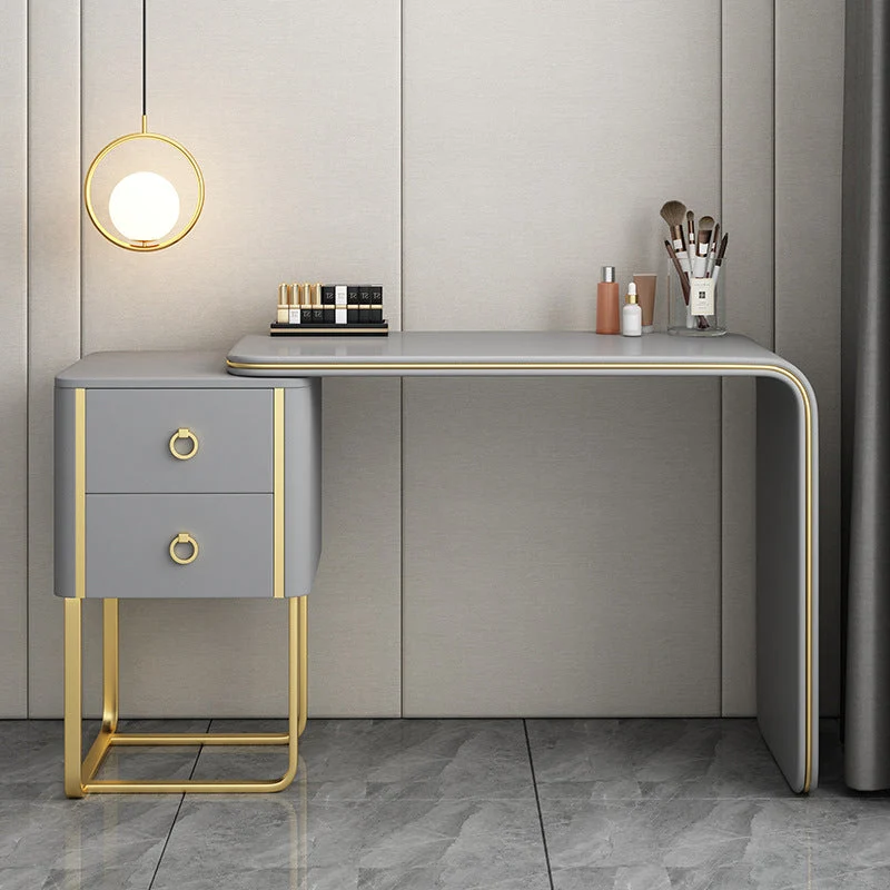 Glam Faux Leather and Wood 2-Drawer Makeup Vanity Desk for Bedroom