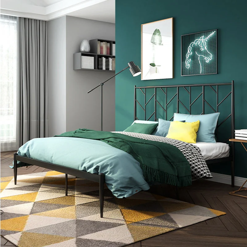 Glam Open-Frame Bed with Iron Rectangle Headboard and Legs Bed