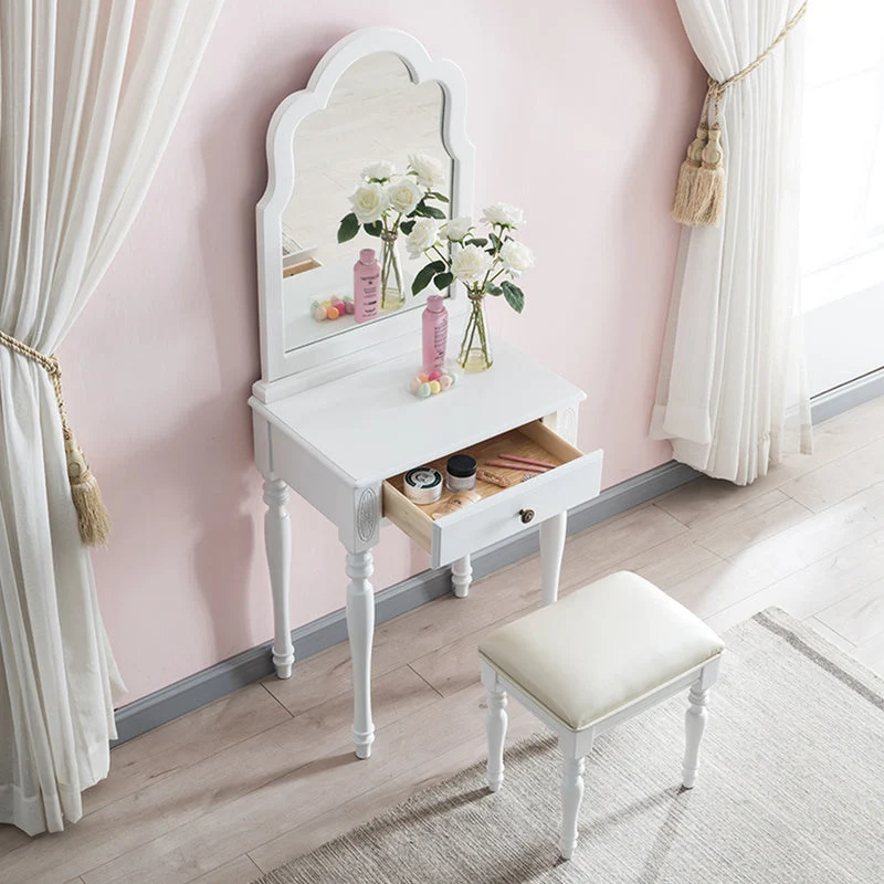 Traditional Wooden Vanity Makeup Table Set 1 Drawers Dressing Table with Mirror