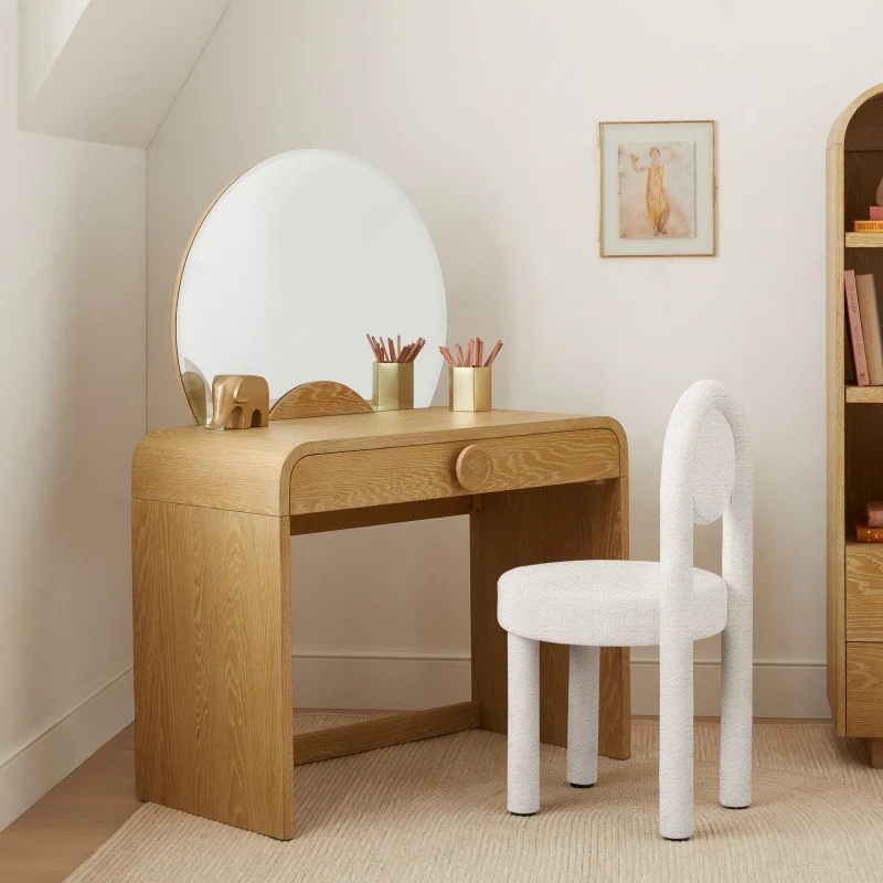 Modern Minimalist Round Velvet Iron Vanity Stool Backrest Armless For Bedroom